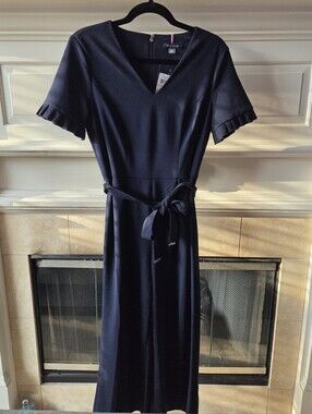 Tommy Hilfiger Navy Belted Wide Leg Jumpsuit NWT Size 2 XS Office Career